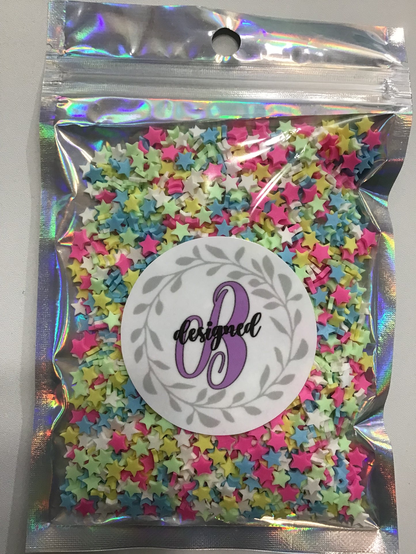 PINK WHITE YELLOW BLUE GREEN STARS