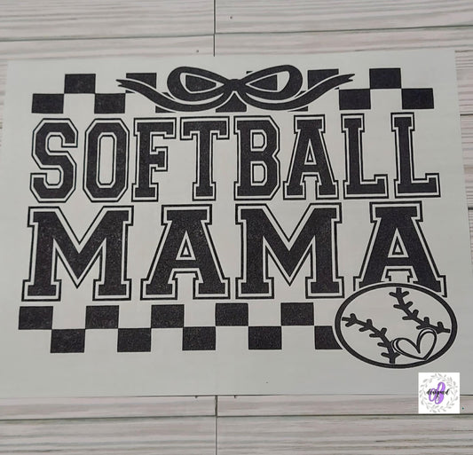 SOFTBALL MAMA CHECKERED BOW